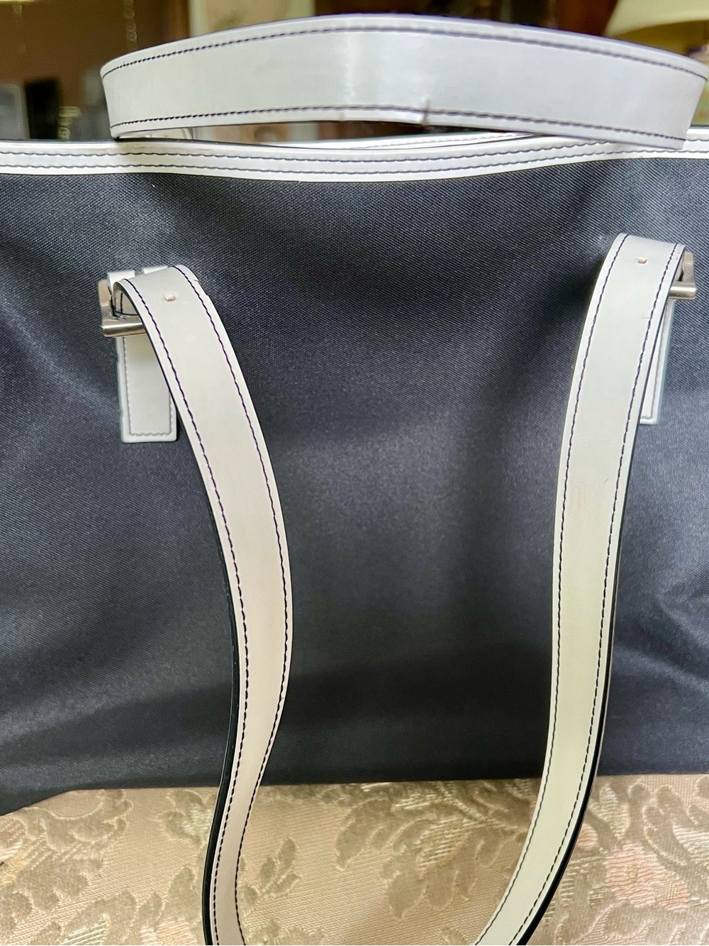 Barney’s of New York Classic Black Tote with White Trim - Women's Shoulder Bag.
